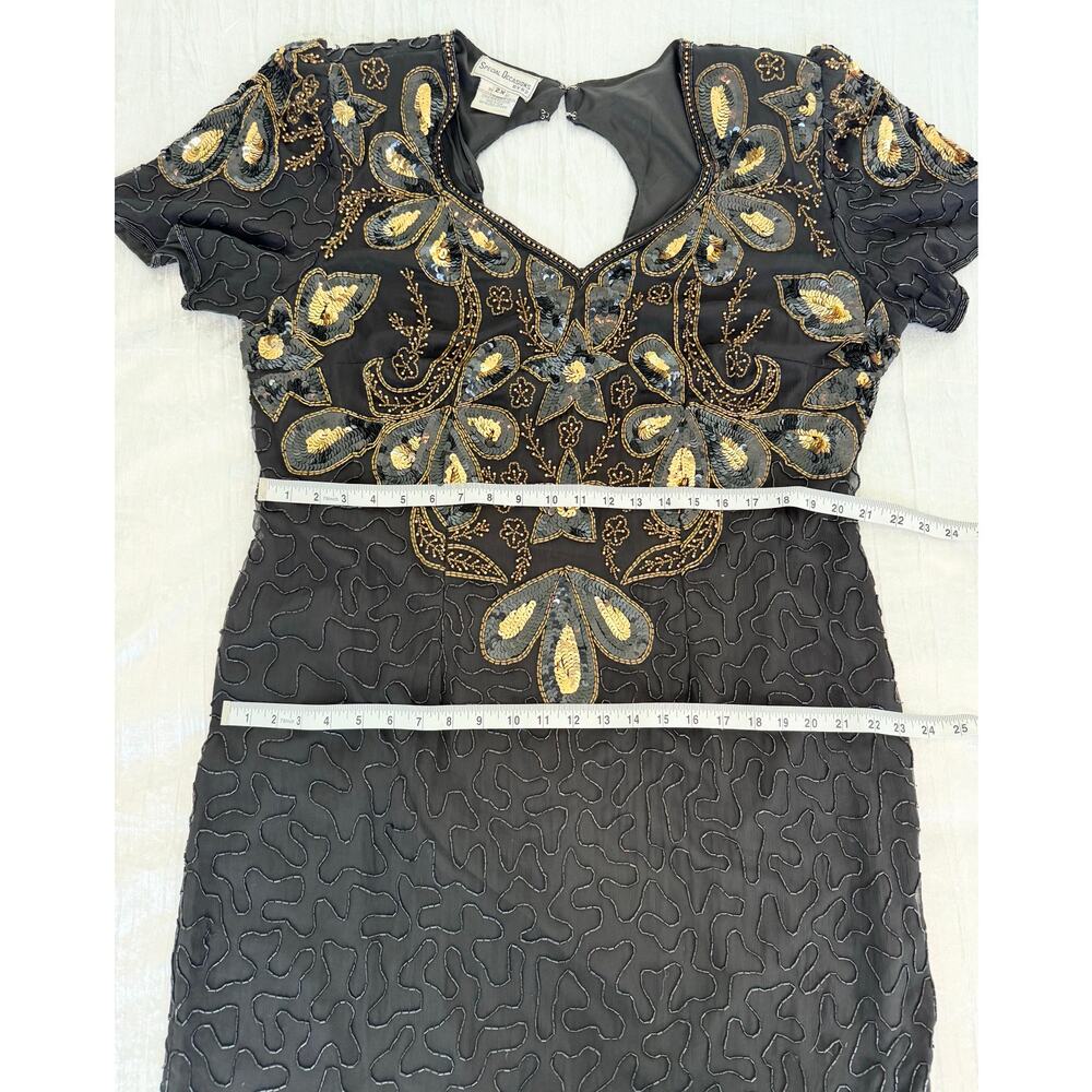 Vintage Black & Gold Sequined Beaded Short Sleeve Cocktail Party Dress Size 2X - Picture 5 of 10